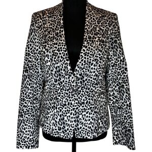 White House Black Market Blazer Women 8 Black White Leopard Print Single Button